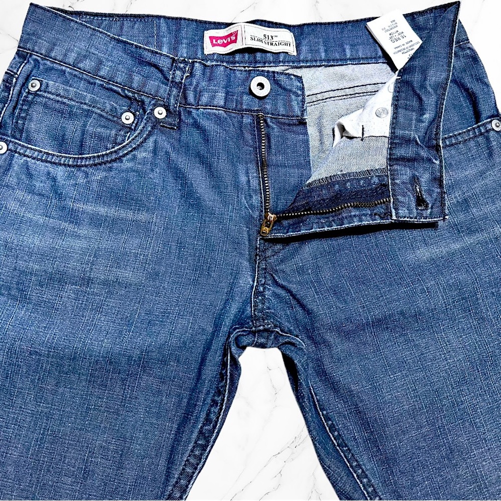 Levi's 513 Slim Straight Fit Jeans Dark Indigo Kids Size 16R 28x28 - Picture 7 of 10